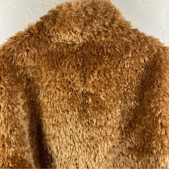 Anthropologie Maeve Teddy Zip-Up Coat Faux Fur Cropped Honey Brown NWT$170 2X
